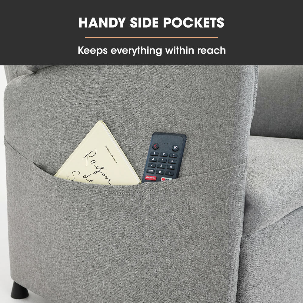 FORTIA Electric Armchair Recliner, Single Fabric Chair, Grey 6