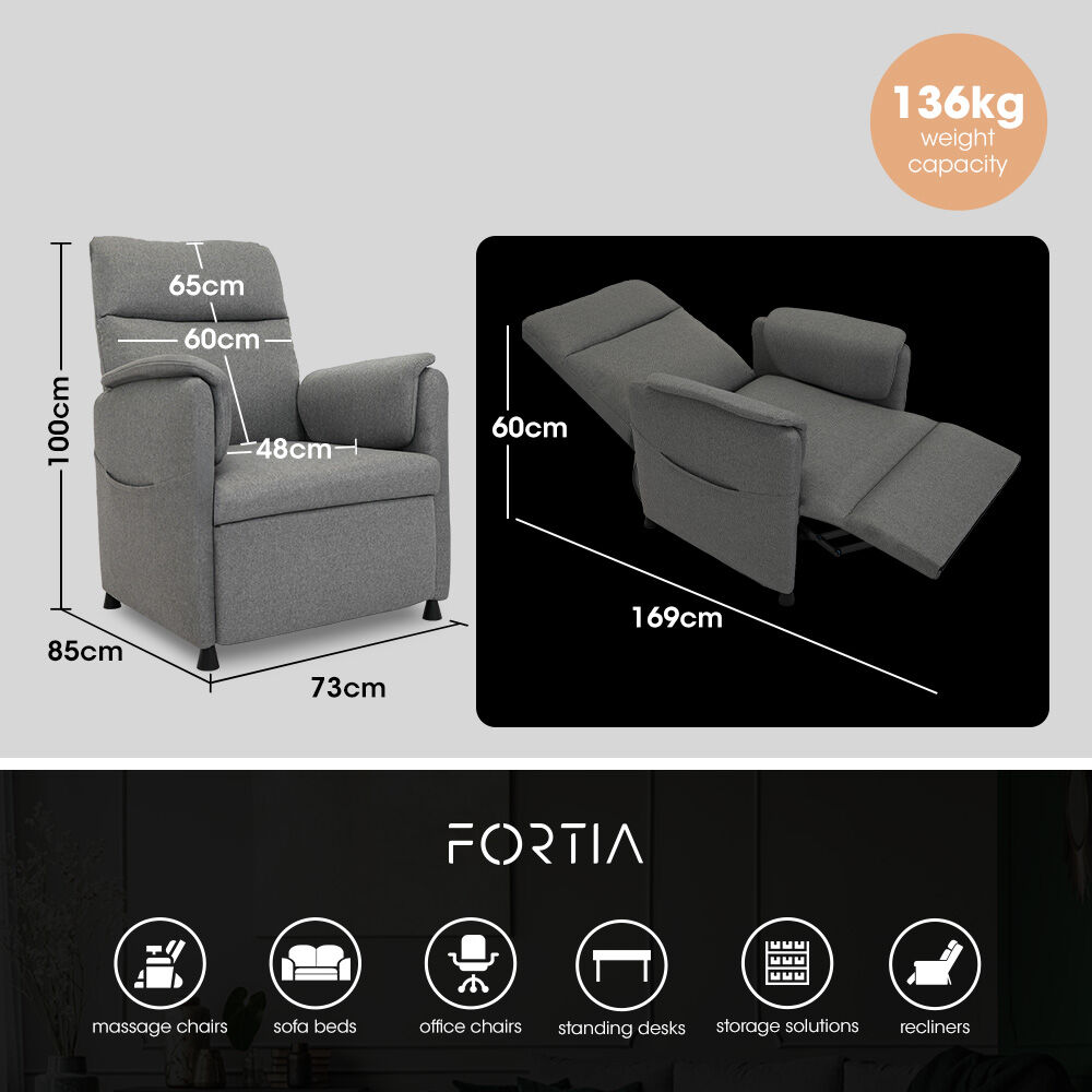 FORTIA Electric Armchair Recliner, Single Fabric Chair, Grey 9
