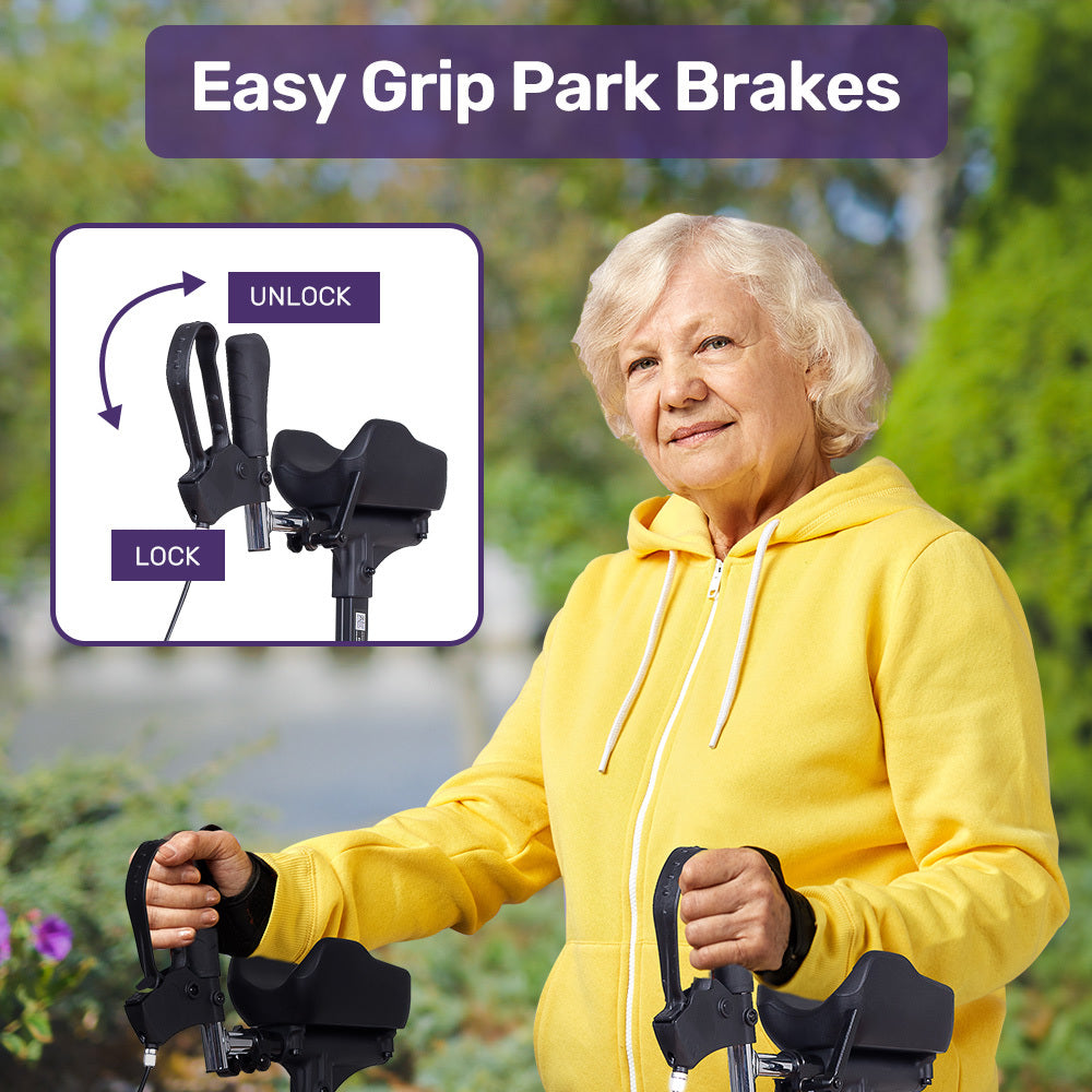 EQUIPMED Upright Rollator Walker with Forearm Rest Supports, Mobilty Aid with Seat, Grey 7