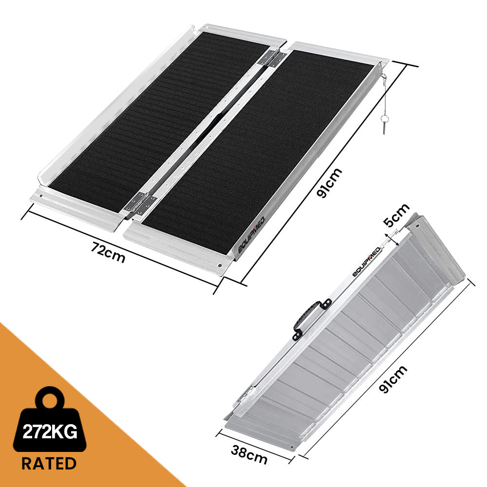 EQUIPMED 91cm Portable Folding Aluminium Access Ramp, 272kg Rated, Black Ultra-Grip, for Wheelchair, Mobility Scooter 5