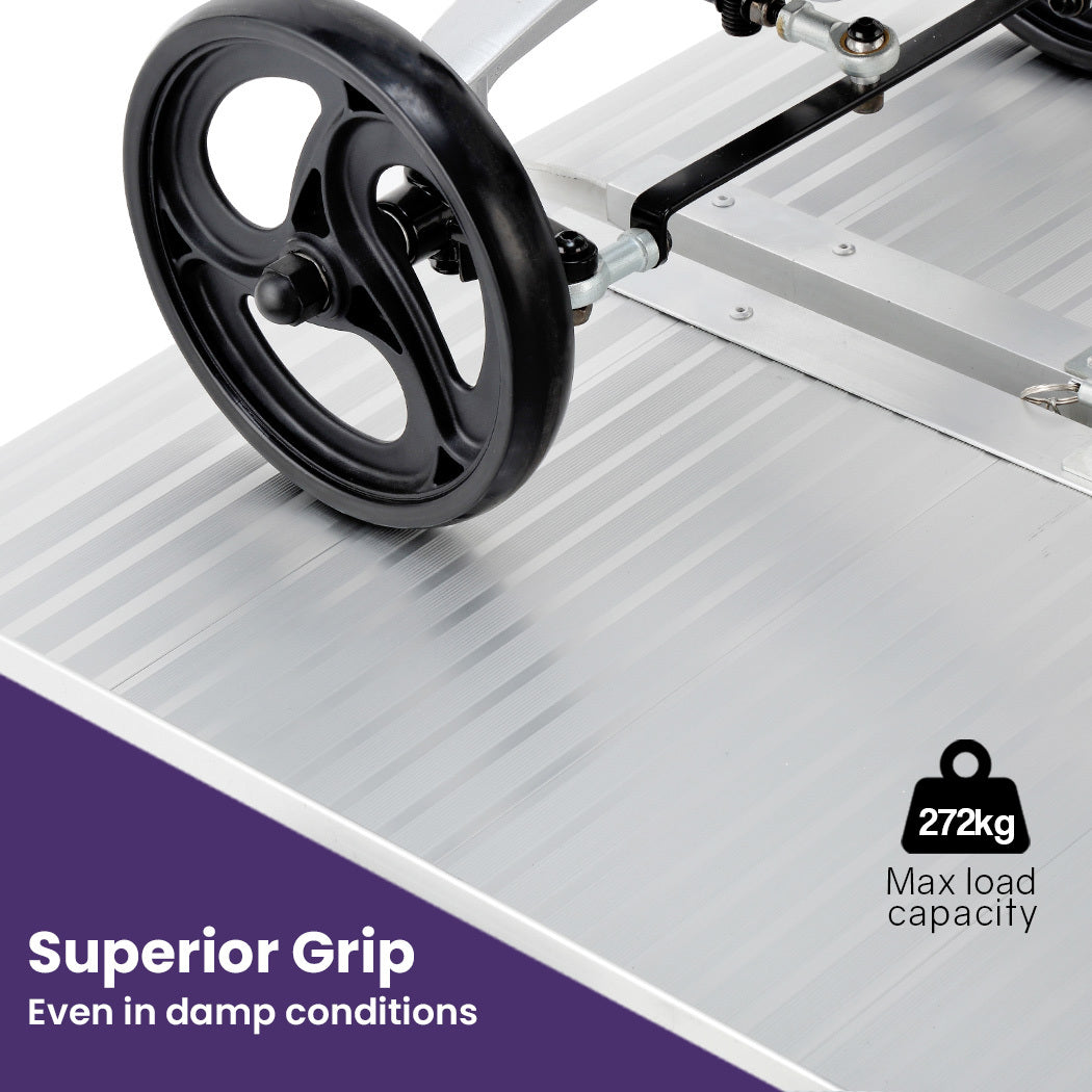 EQUIPMED 123cm Portable Folding Aluminium Access Ramp 272kg Rated, Silver, for Wheelchair, Mobility Scooter 3