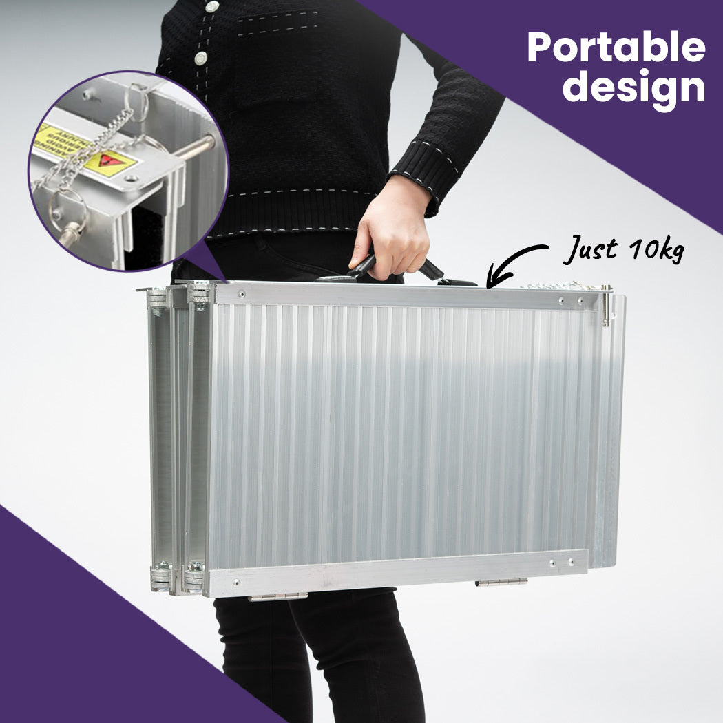 EQUIPMED 123cm Portable Folding Aluminium Access Ramp 272kg Rated, Silver, for Wheelchair, Mobility Scooter 4