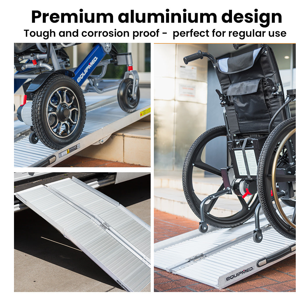 EQUIPMED 123cm Portable Folding Aluminium Access Ramp 272kg Rated, Silver, for Wheelchair, Mobility Scooter 6