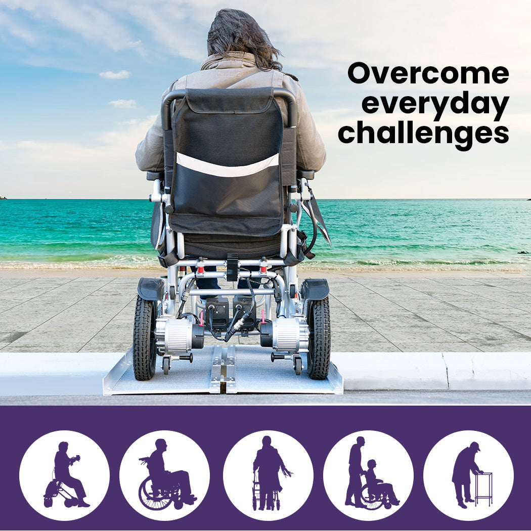 EQUIPMED 123cm Portable Folding Aluminium Access Ramp 272kg Rated, Silver, for Wheelchair, Mobility Scooter 7