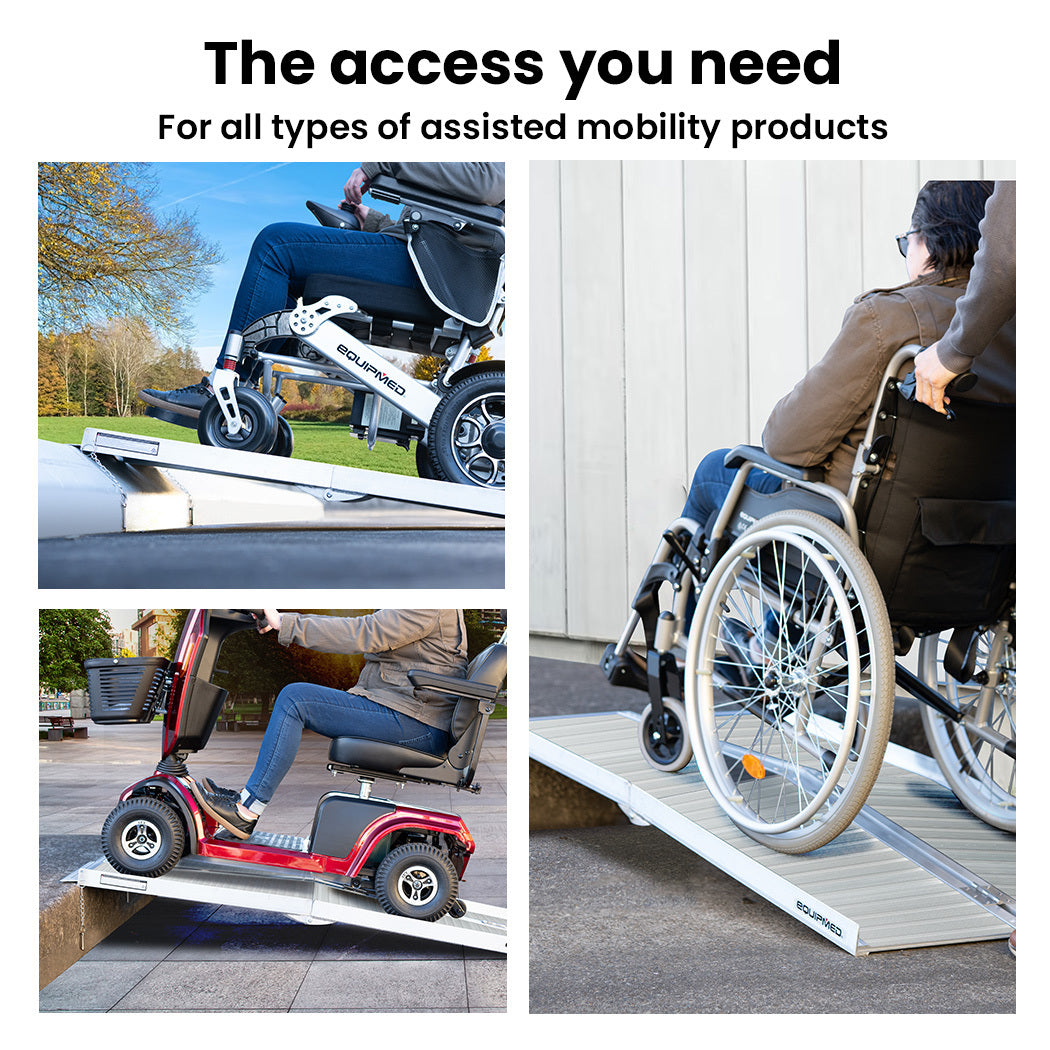 EQUIPMED 123cm Portable Folding Aluminium Access Ramp 272kg Rated, Silver, for Wheelchair, Mobility Scooter 8