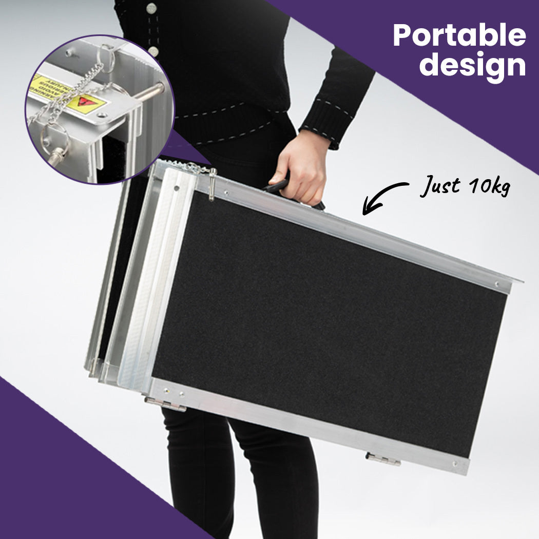 Equipmed 123cm Portable Folding Aluminium Access Ramp, 272kg Rated, Black Ultra-Grip, for Wheelchair, Mobility Scooter 3