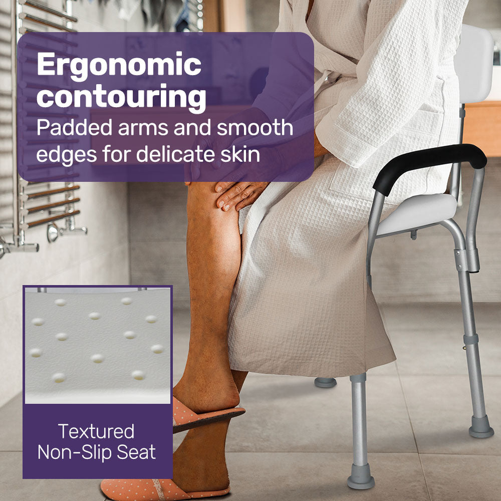 EQUIPMED Shower Chair Bath Seat 120kg Capacity, with Arms, Adjustable Height, for Elderly, White 3