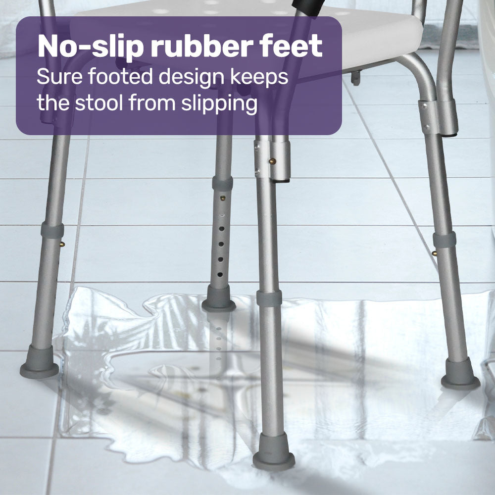 EQUIPMED Shower Chair Bath Seat 120kg Capacity, with Arms, Adjustable Height, for Elderly, White 4