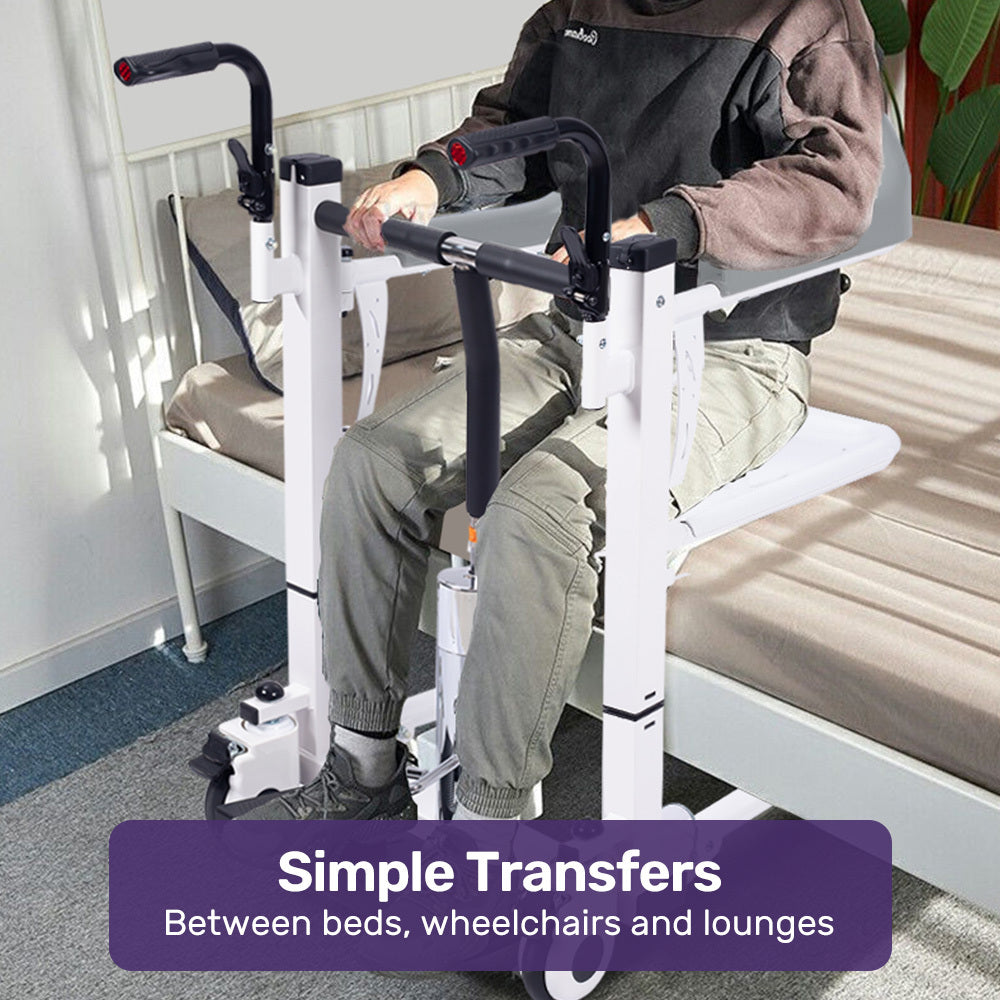 Equipmed Patient Lift Transfer Chair, Easy Hydraulic Height Adjustment, Shower Compatible, Over Toilet, Removable Commode, for Seniors Elderly Disabled 3