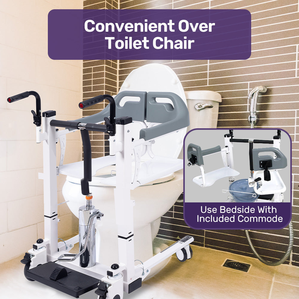 Equipmed Patient Lift Transfer Chair, Easy Hydraulic Height Adjustment, Shower Compatible, Over Toilet, Removable Commode, for Seniors Elderly Disabled 9