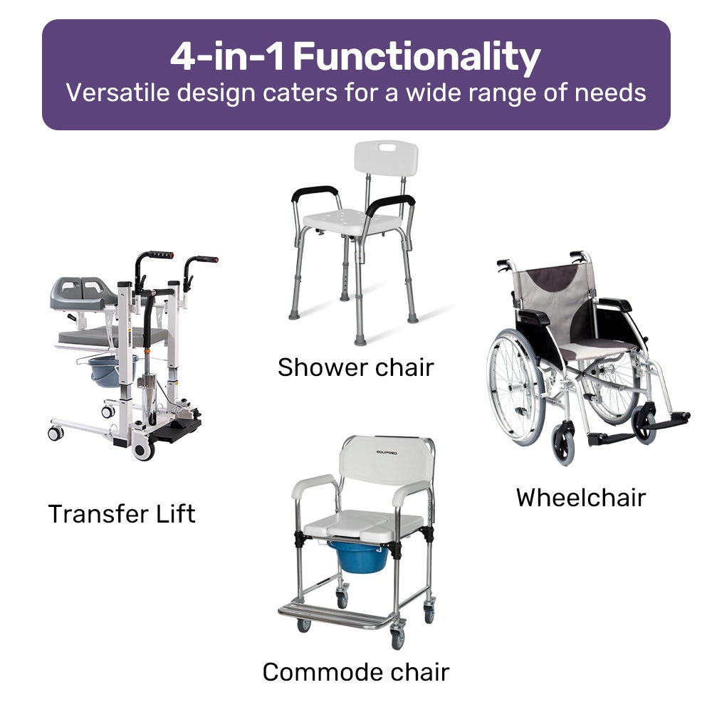 Equipmed Patient Lift Transfer Chair, Easy Hydraulic Height Adjustment, Shower Compatible, Over Toilet, Removable Commode, for Seniors Elderly Disabled 10