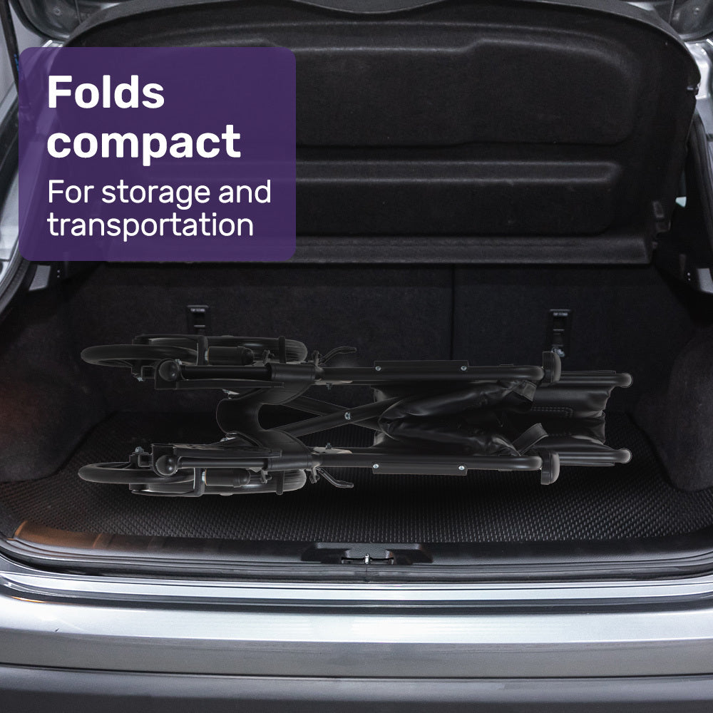 EQUIPMED Folding Transit Manual Wheelchair, Attendant Propelled, Steel Frame, Wide Seat, Comfortable for S-XL, 114kg Capacity, Park Brakes, Transport 4