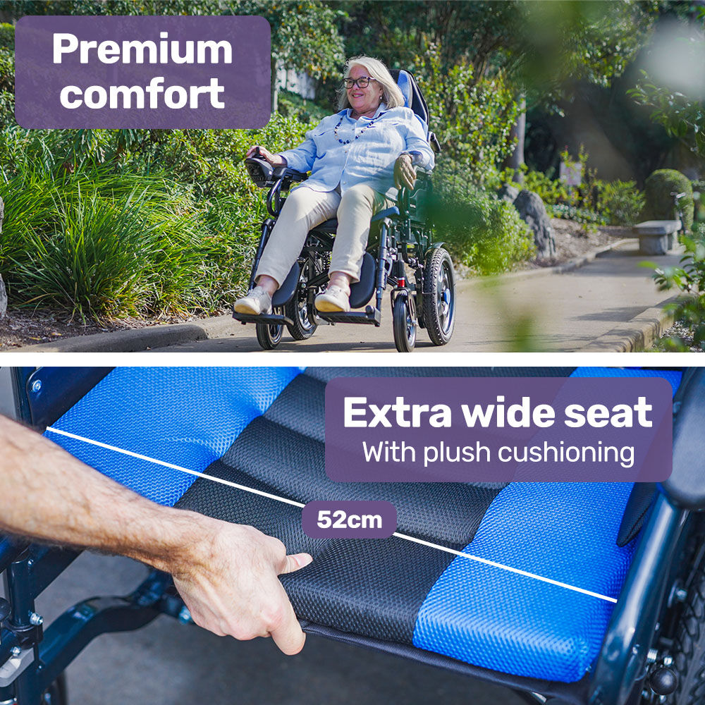 EQUIPMED Power Electric Wheelchair, Wide Bariatric Chair, Comfortable for S-XL, Long Range, Recline Adjustment, Lithium Battery, 16'' Wheels, Headrest, Folding 4