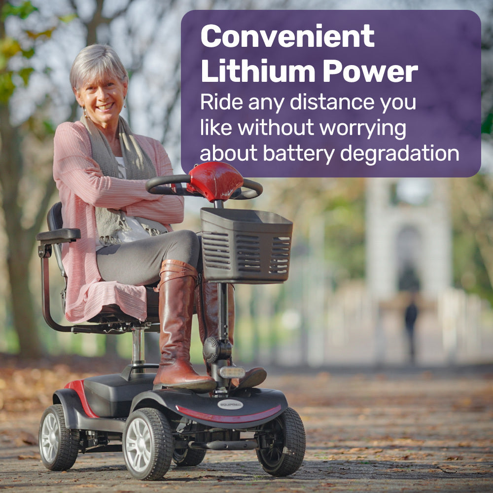 EQUIPMED FreeRoam+ Mid-Sized Lithium Fast Easy Charge Mobility Scooter, Red 3