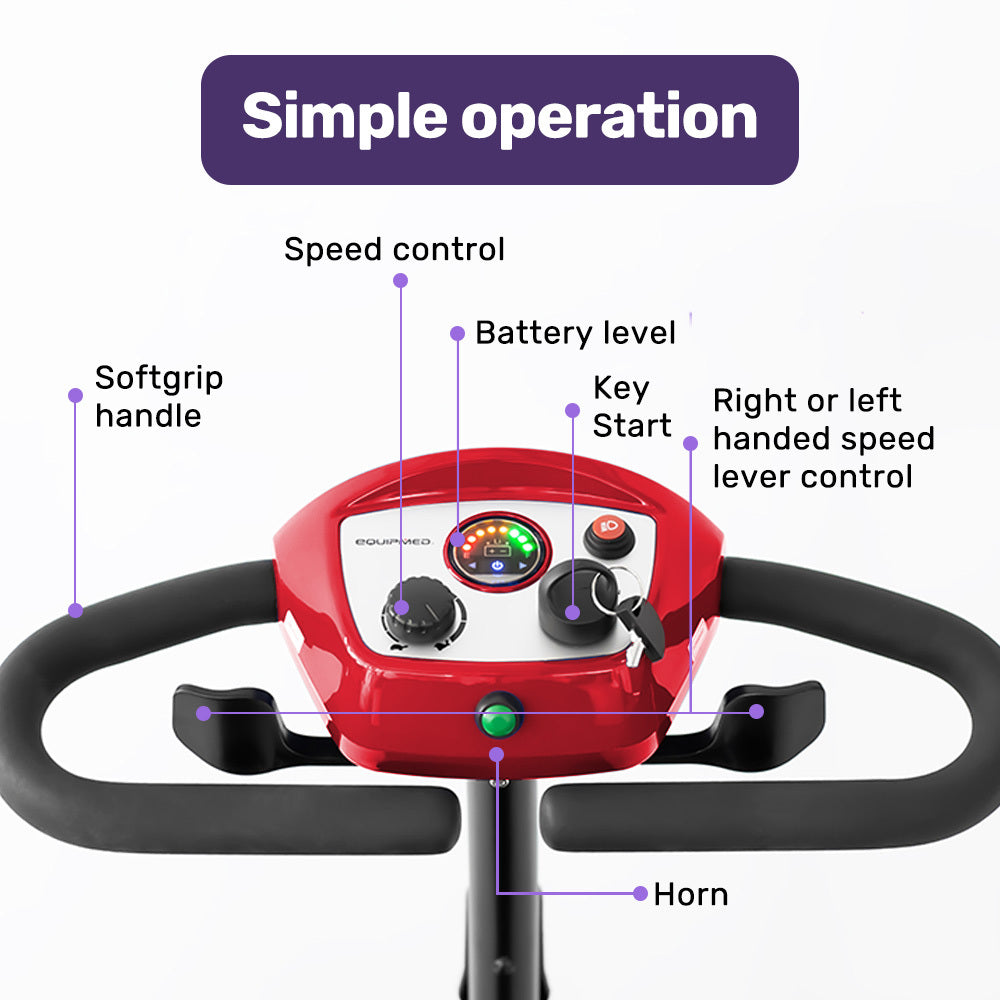 EQUIPMED FreeRoam+ Mid-Sized Lithium Fast Easy Charge Mobility Scooter, Red 4