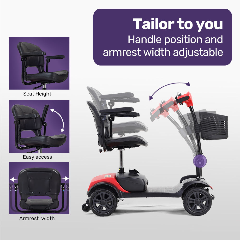 EQUIPMED FreeRoam+ Mid-Sized Lithium Fast Easy Charge Mobility Scooter, Red 7