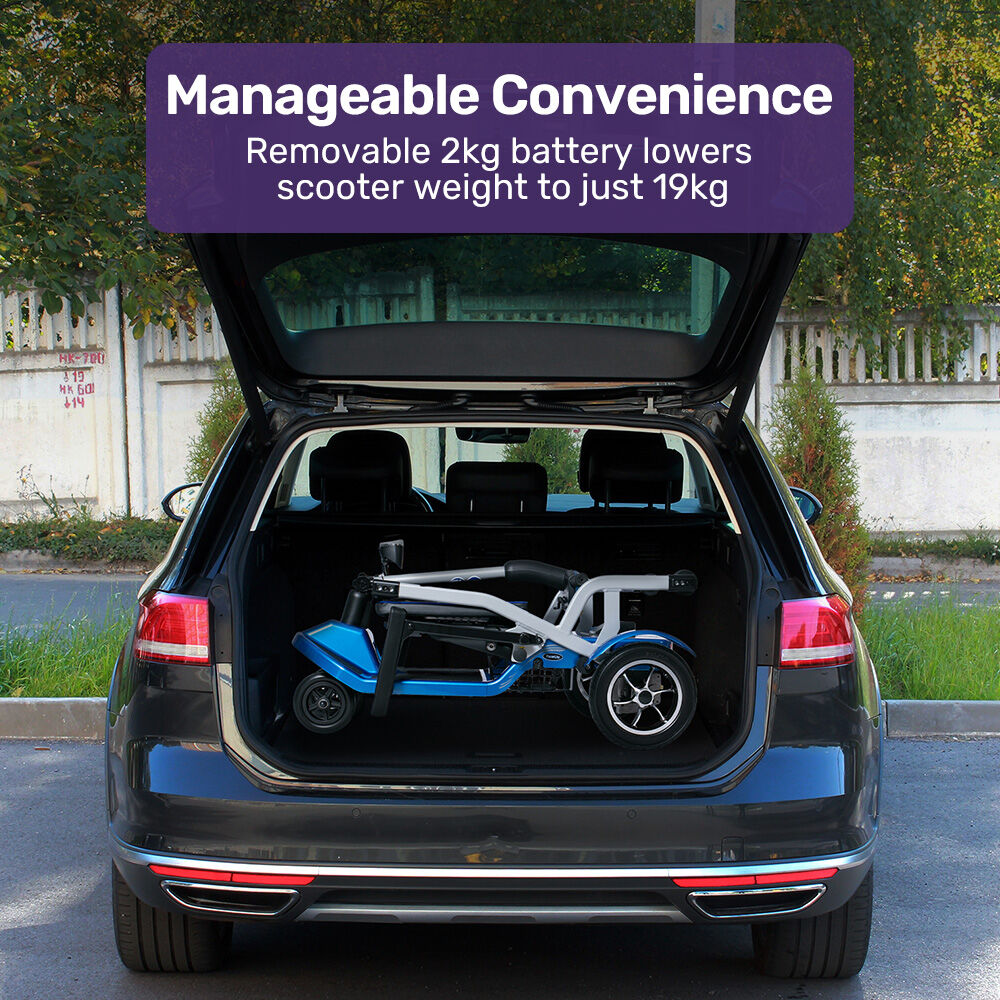 EQUIPMED Ultra-Lightweight Folding Electric Mobility Scooter, 19kg with Battery Removed, 120kg Capacity, Long Range, Brushless Motor, Portable, Blue 4