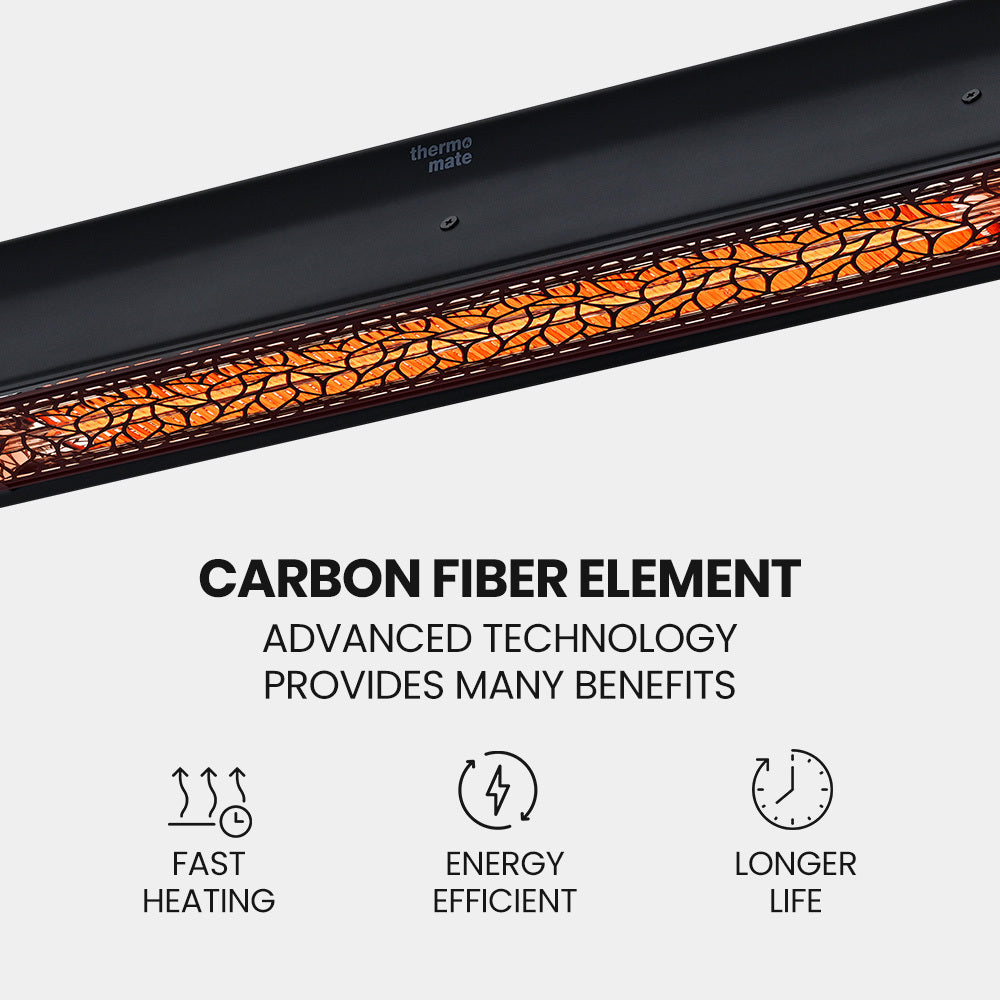 THERMOMATE 2000W Electric Outdoor Strip Heater, Carbon Fiber Element, Wall Ceiling or Hanging Mount, Remote , LED Screen, 9 Radiant Heat Settings, 24 Hr Timer 3