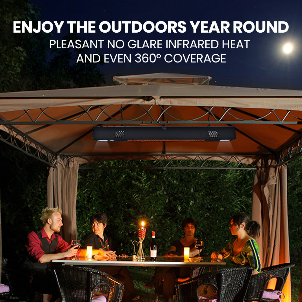 THERMOMATE 2000W Electric Outdoor Strip Heater, Carbon Fiber Element, Wall Ceiling or Hanging Mount, Remote , LED Screen, 9 Radiant Heat Settings, 24 Hr Timer 4