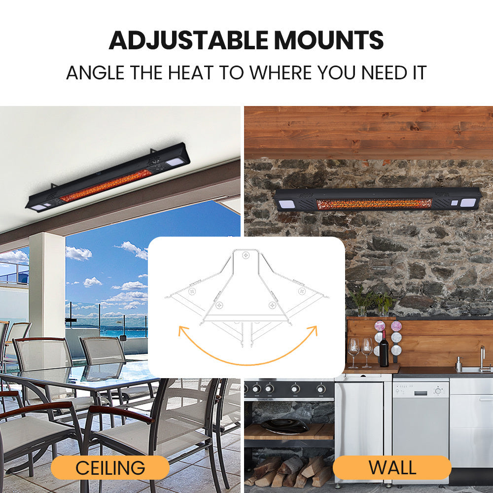 THERMOMATE 2000W Electric Outdoor Strip Heater, Carbon Fiber Element, Wall Ceiling or Hanging Mount, Remote , LED Screen, 9 Radiant Heat Settings, 24 Hr Timer 5