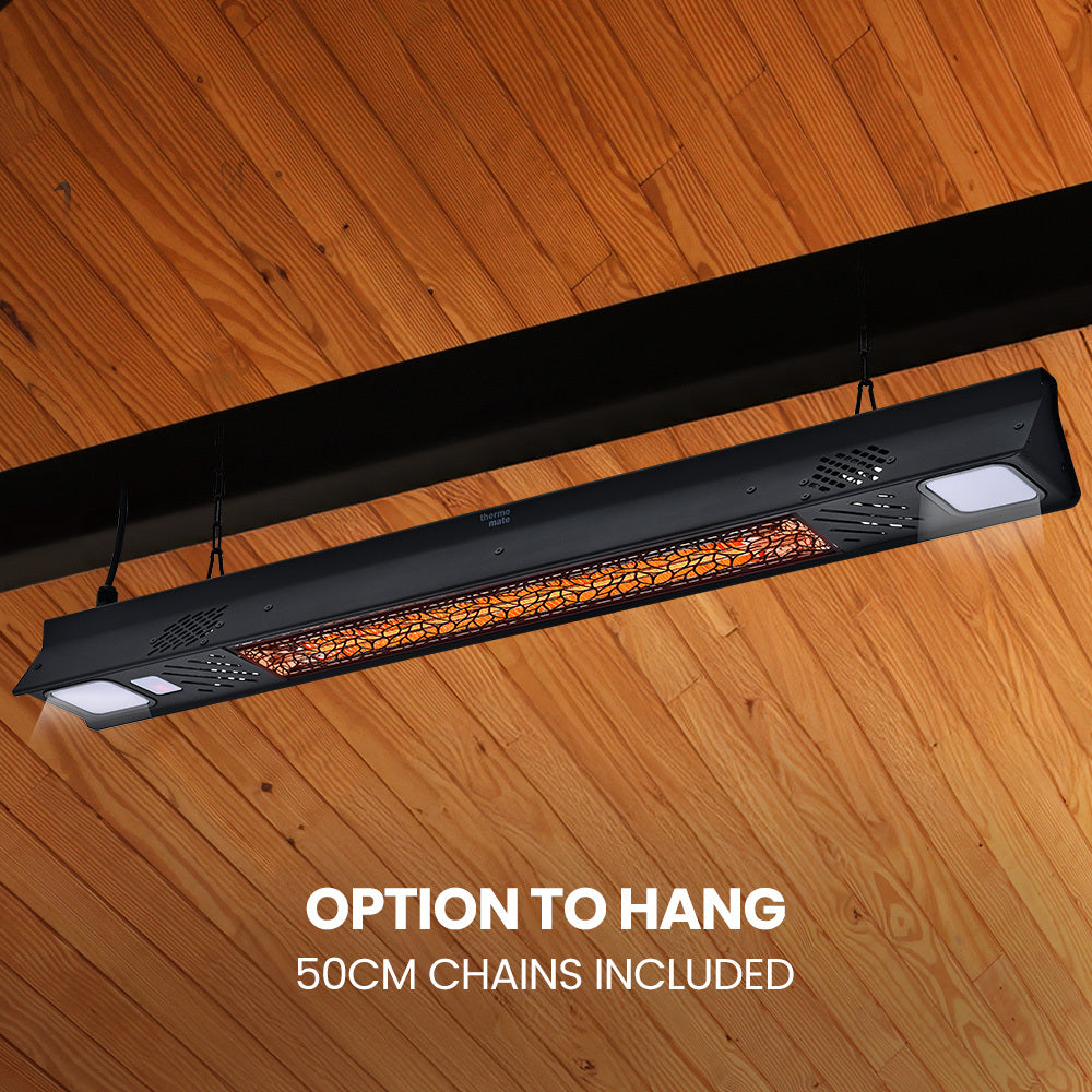 THERMOMATE 2000W Electric Outdoor Strip Heater, Carbon Fiber Element, Wall Ceiling or Hanging Mount, Remote , LED Screen, 9 Radiant Heat Settings, 24 Hr Timer 6
