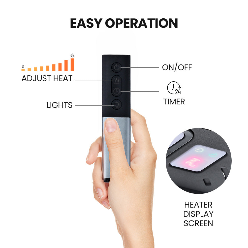 THERMOMATE 2000W Electric Outdoor Strip Heater, Carbon Fiber Element, Wall Ceiling or Hanging Mount, Remote , LED Screen, 9 Radiant Heat Settings, 24 Hr Timer 7