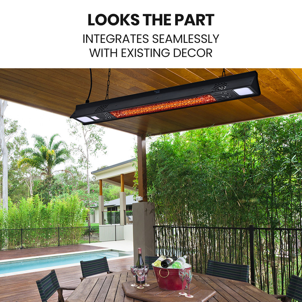 THERMOMATE 2000W Electric Outdoor Strip Heater, Carbon Fiber Element, Wall Ceiling or Hanging Mount, Remote , LED Screen, 9 Radiant Heat Settings, 24 Hr Timer 9