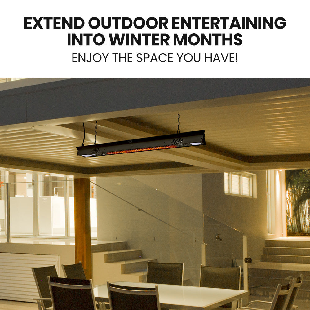 THERMOMATE 2000W Electric Outdoor Strip Heater, Carbon Fiber Element, Wall Ceiling or Hanging Mount, Remote , LED Screen, 9 Radiant Heat Settings, 24 Hr Timer 10