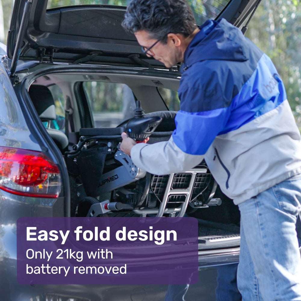 EQUIPMED Ultra-Light Power Wheelchair, Tight Turning, Airline Approved, ARTG Certified, Aluminium Frame, Lithium Battery, Brown 8