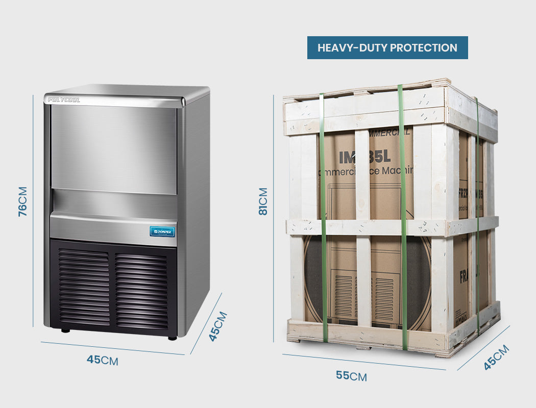 POLYCOOL Commercial Ice Maker Machine, up to 45kg/24hr, Donper Compressor, Undercounter, Freestanding 4