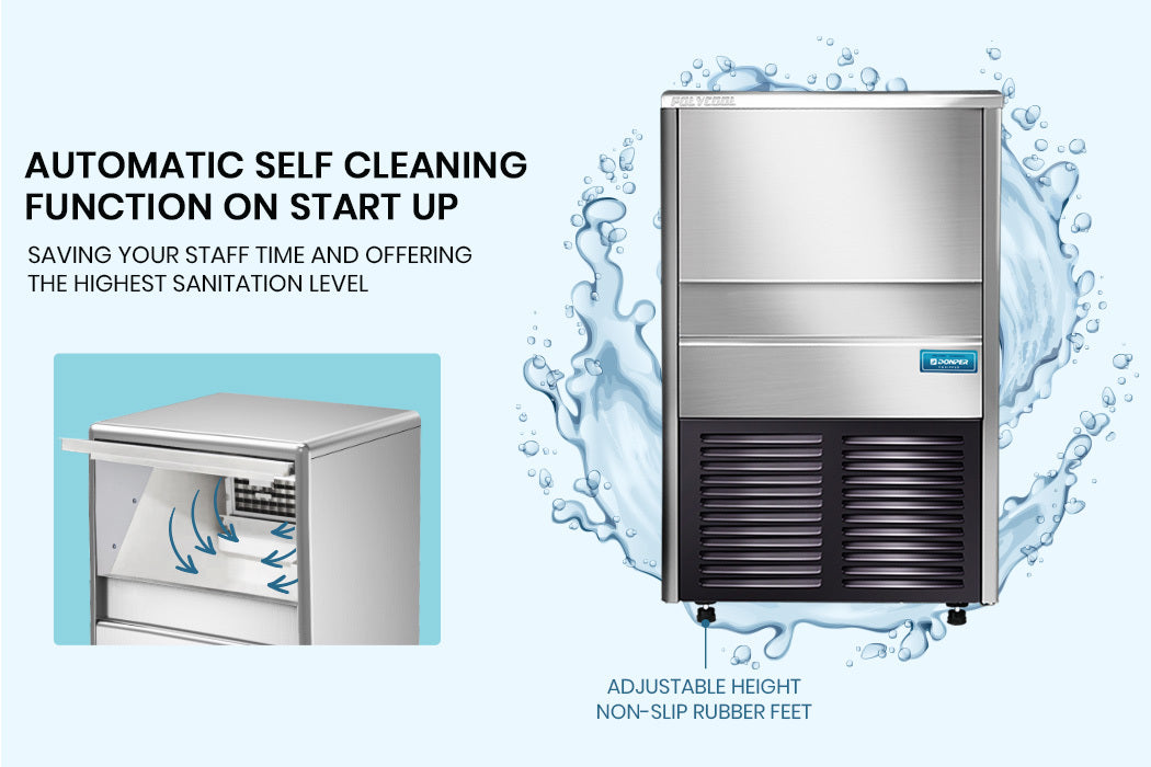POLYCOOL Commercial Ice Maker Machine, up to 45kg/24hr, Donper Compressor, Undercounter, Freestanding 7