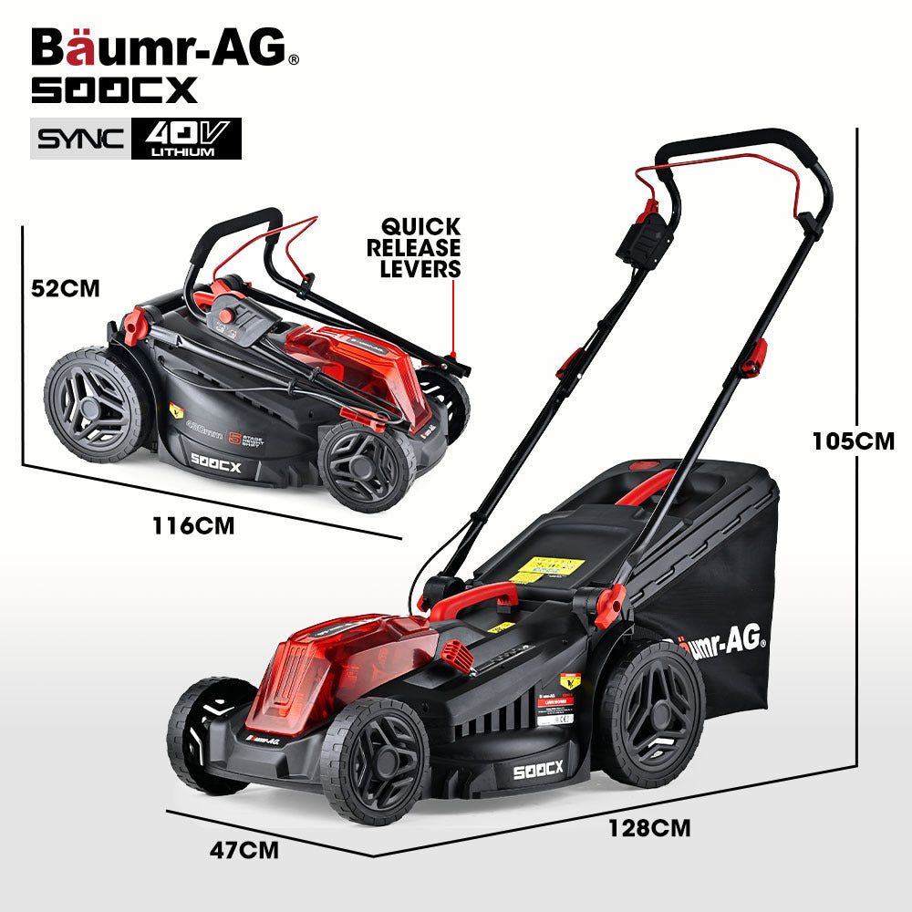 BAUMR-AG 500CX 40V SYNC 17" Cordless Lawn Mower Kit, Fast Charger, 2 x 4Ah Battery, 5 Stage Height Adjustment
