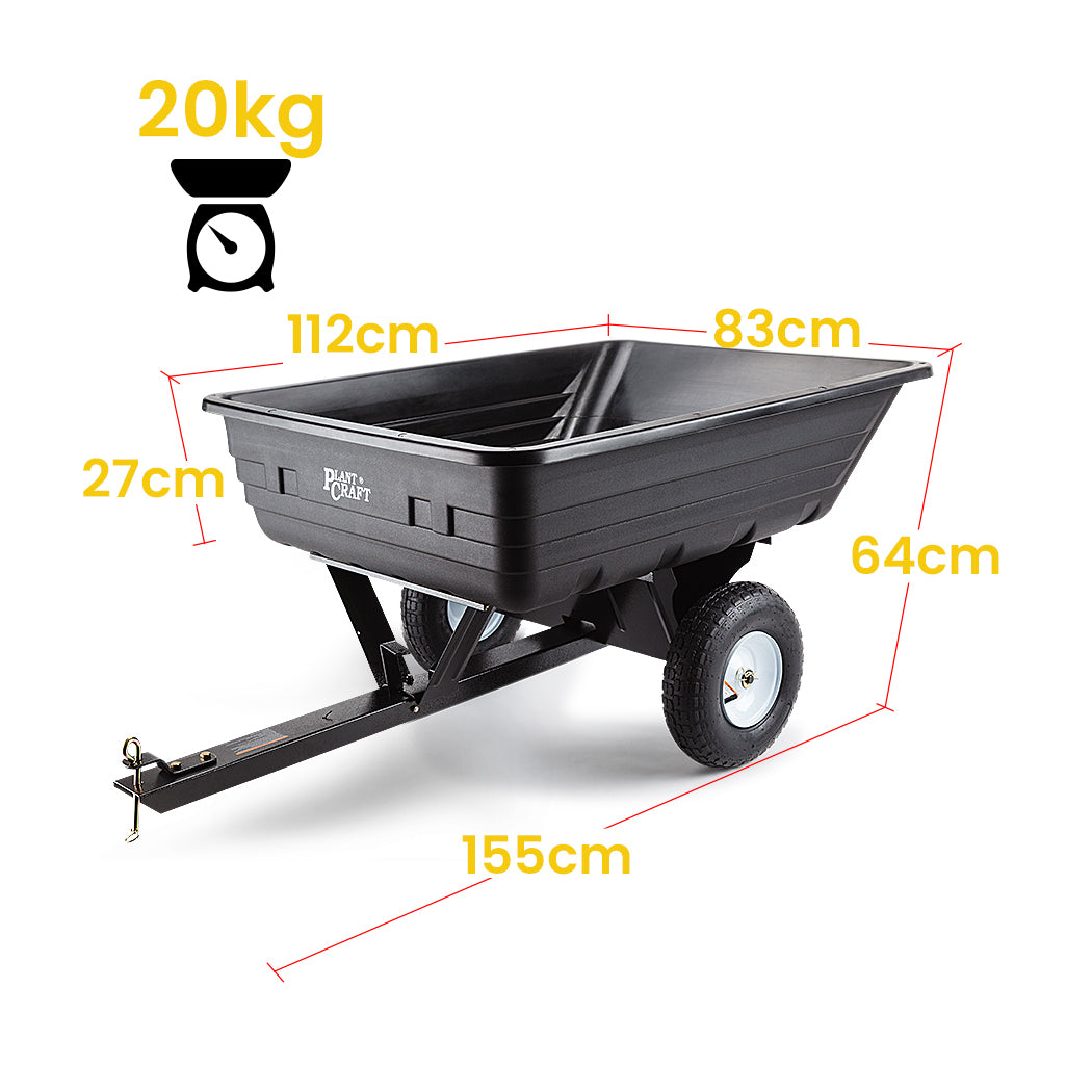 PLANTCRAFT 400LBS Poly Dump Cart Garden Tip Trailer Tray Tow Quad ATV Ride 6
