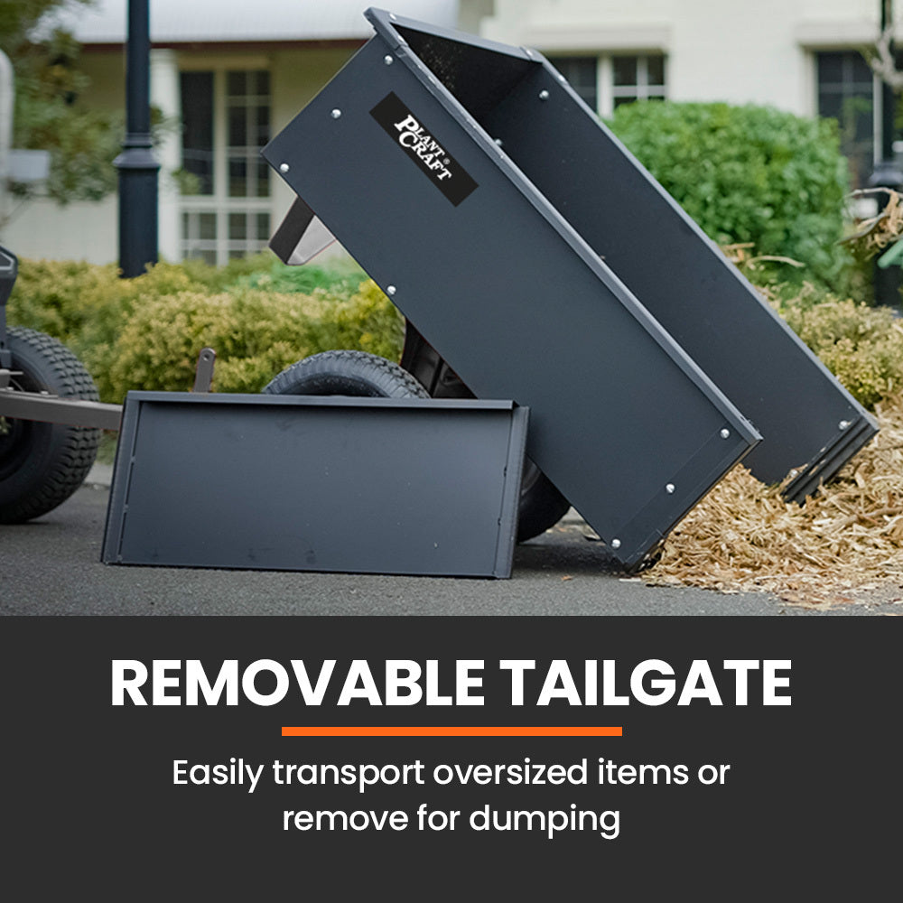 PLANTCRAFT 270kg Capacity Metal Dump Cart Garden Lawn Yard Farm Trolley, Tow Behind Ride on Mower 3