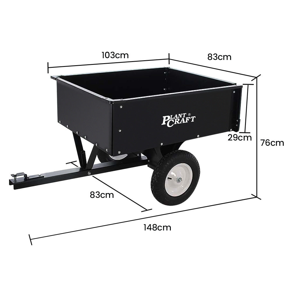 PLANTCRAFT 270kg Capacity Metal Dump Cart Garden Lawn Yard Farm Trolley, Tow Behind Ride on Mower 6