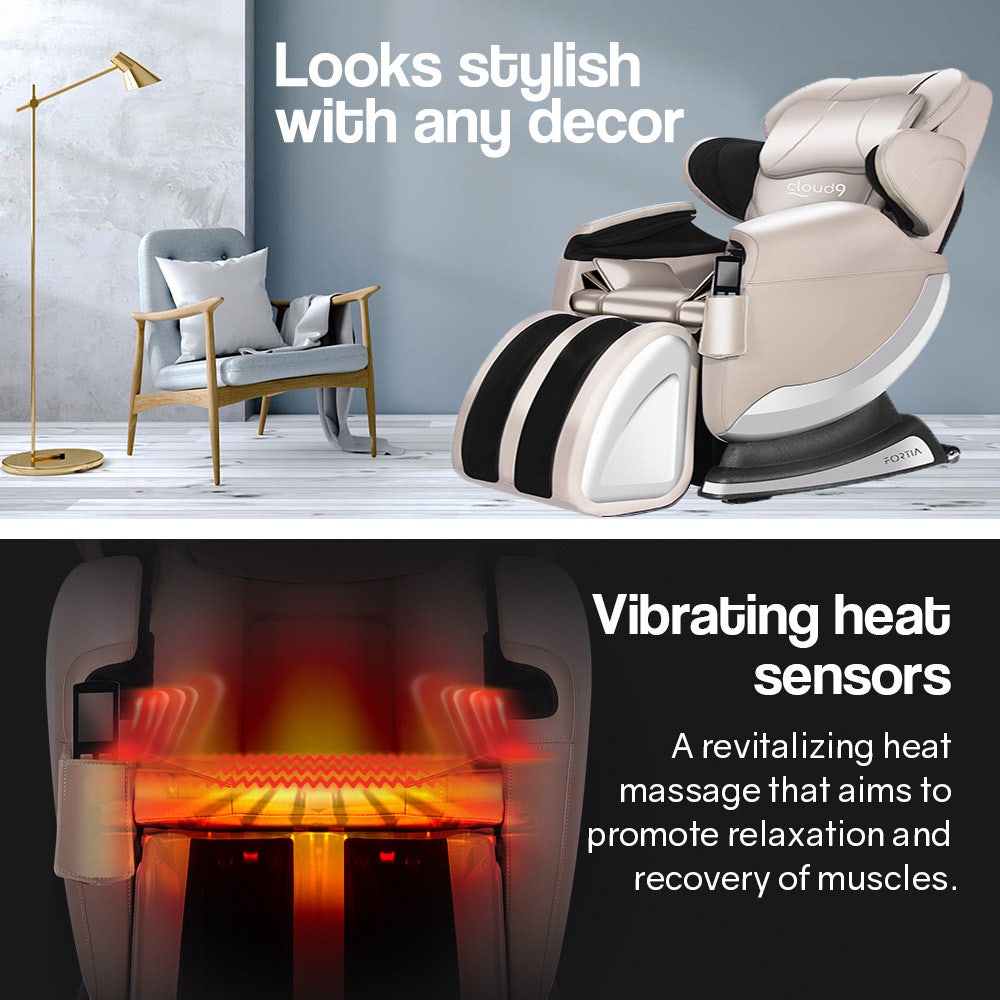 FORTIA Zero Gravity Recline Full-Body Massage Chair, with Back and Foot Rollers, Squeezing Air Pressure for Arms, Legs, plus Heat and Vibration functions, Cream 5