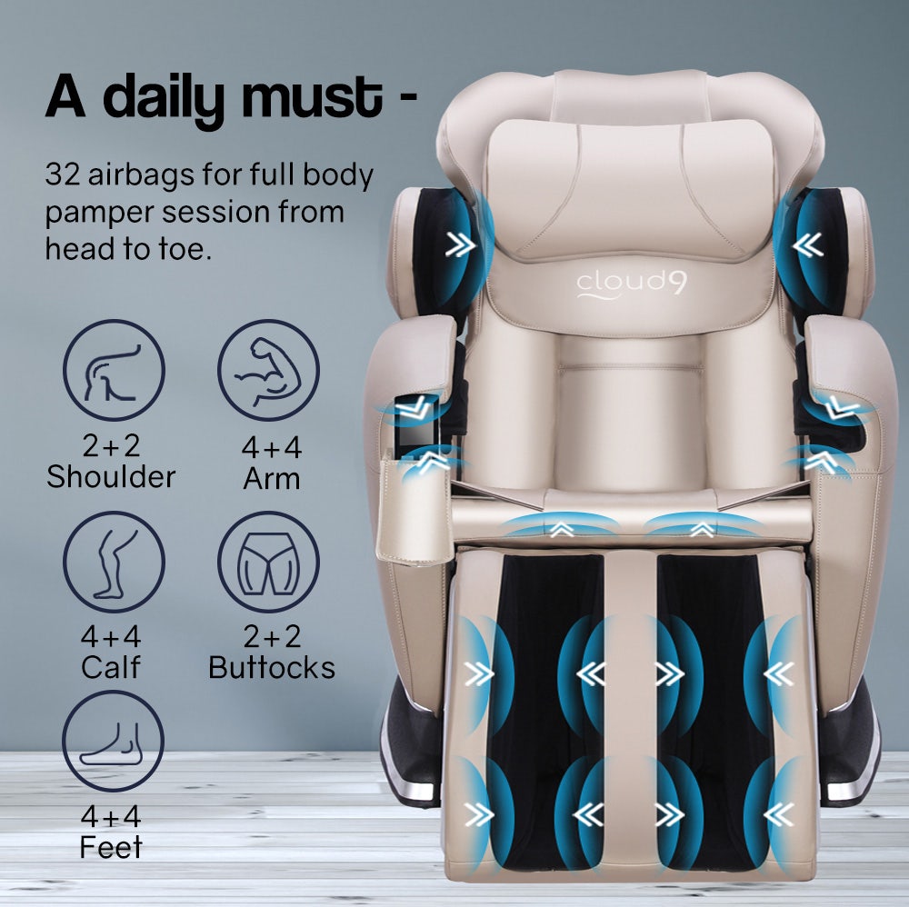 FORTIA Zero Gravity Recline Full-Body Massage Chair, with Back and Foot Rollers, Squeezing Air Pressure for Arms, Legs, plus Heat and Vibration functions, Cream 9