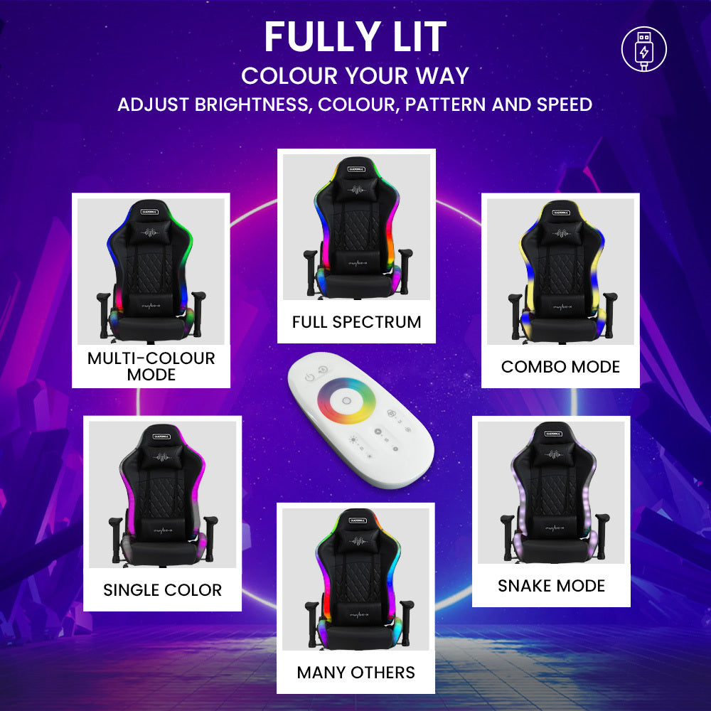 Overdrive Gaming Chair, with Bluetooth Speakers, RGB LED Lights, Reclining Game Armchair, Black 4