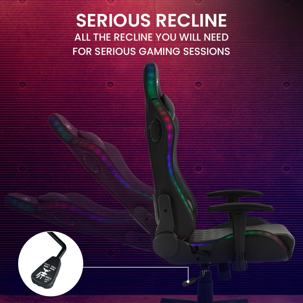 Overdrive Gaming Chair, with Bluetooth Speakers, RGB LED Lights, Reclining Game Armchair, Black 5