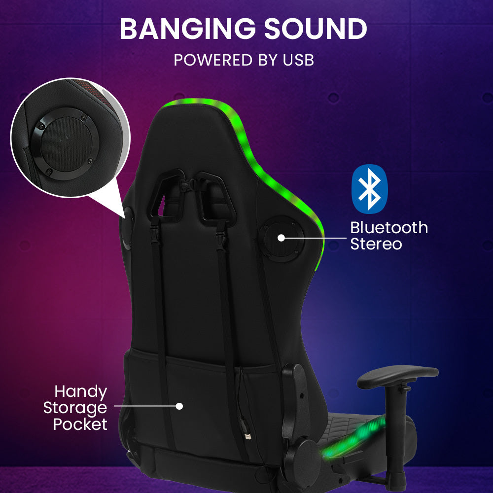 Overdrive Gaming Chair, with Bluetooth Speakers, RGB LED Lights, Reclining Game Armchair, Black 7