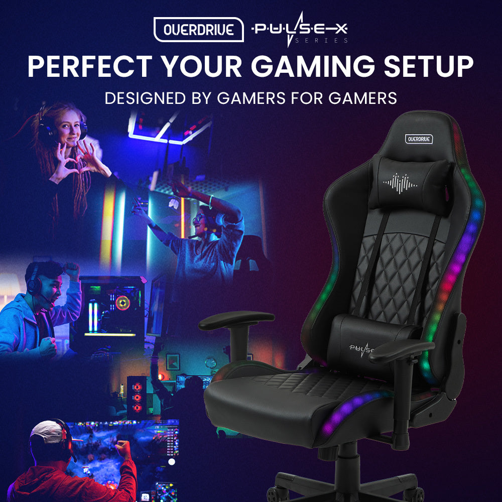 Overdrive Gaming Chair, with Bluetooth Speakers, RGB LED Lights, Reclining Game Armchair, Black 8