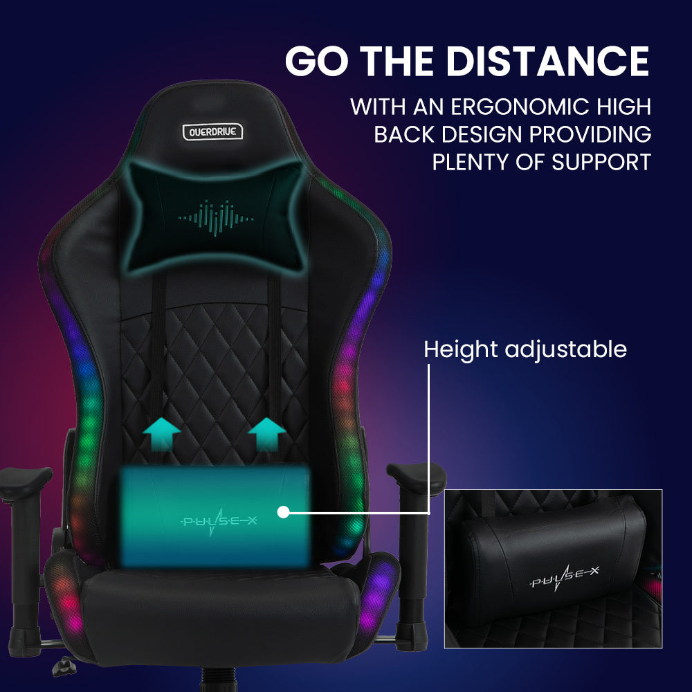 Overdrive Gaming Chair, with Bluetooth Speakers, RGB LED Lights, Reclining Game Armchair, Black 9
