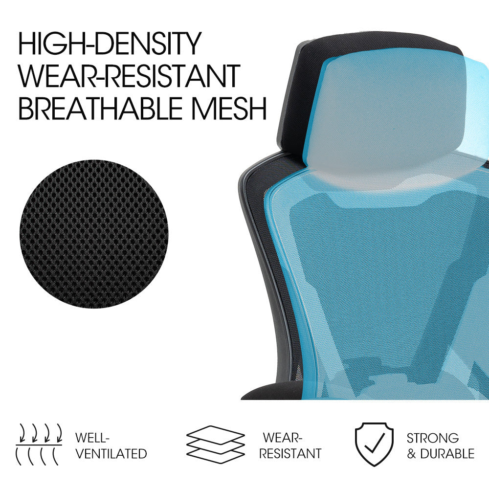 FORTIA Ergonomic Office Desk Chair, Height Adjustable Lumbar Support, Mesh Fabric, Headrest, Black 3