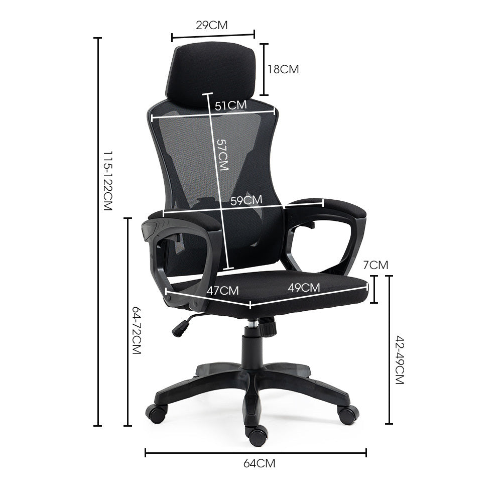 FORTIA Ergonomic Office Desk Chair, Height Adjustable Lumbar Support, Mesh Fabric, Headrest, Black 6