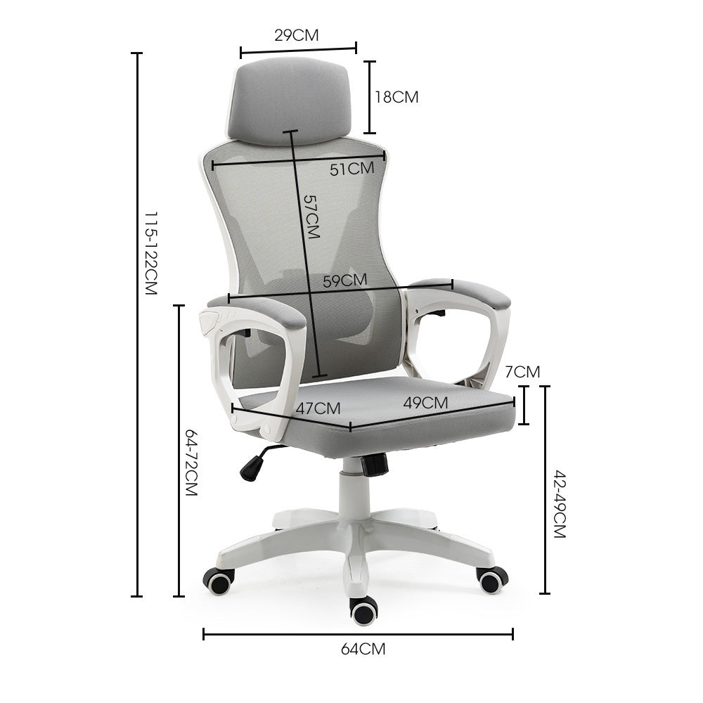 FORTIA Ergonomic Mesh Office Chair Computer Seat with Headrest Adjustable Recline, White/Grey 6