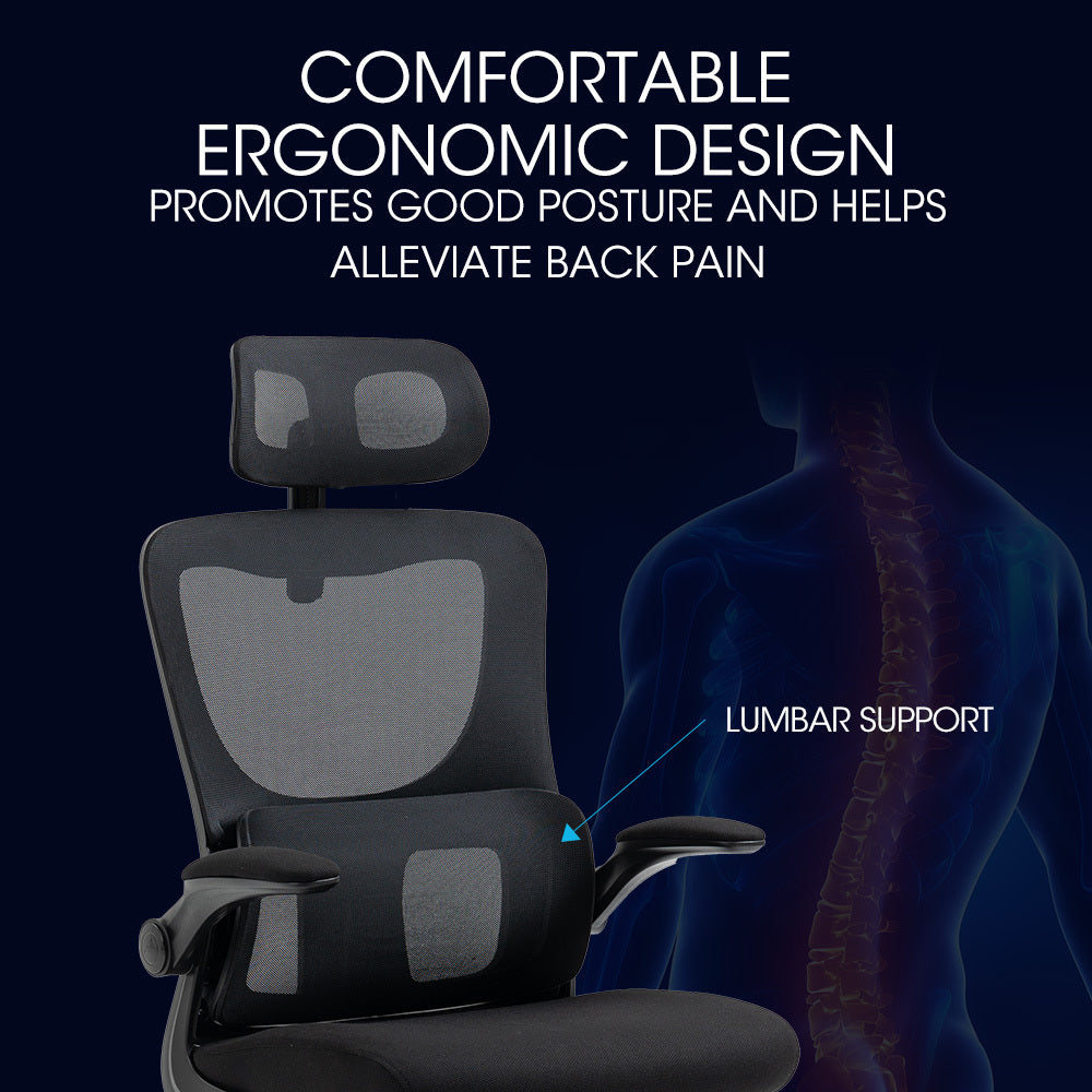 FORTIA Ergonomic Office Desk Chair, Lumbar Support, Mesh Fabric, Adjustable Headrest, Retractable Armrests, Black 9