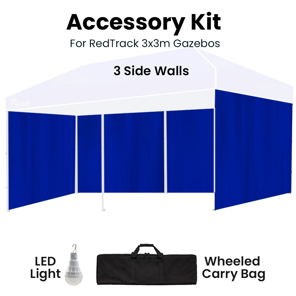 RED TRACK Accessory Pack for 6x3m Navy Blue Gazebo, includes Walls, Wheeled Carry Bag, Rechargeable USB Lamp 5