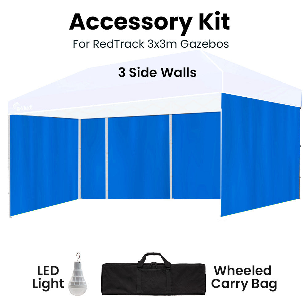RED TRACK Accessory Pack for 6x3m Blue Gazebo, includes Walls, Wheeled Carry Bag, Rechargeable USB Lamp 5