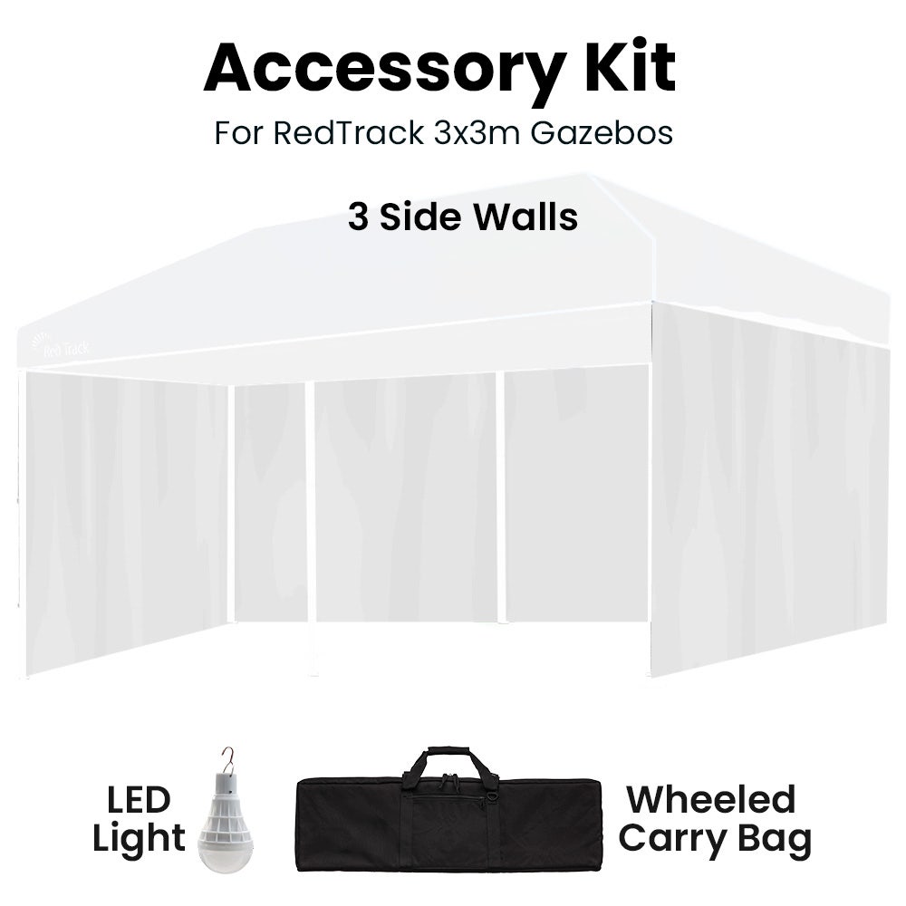 RED TRACK Accessory Pack for 6x3m White Gazebo, includes Walls, Wheeled Carry Bag, Rechargeable USB Lamp 5