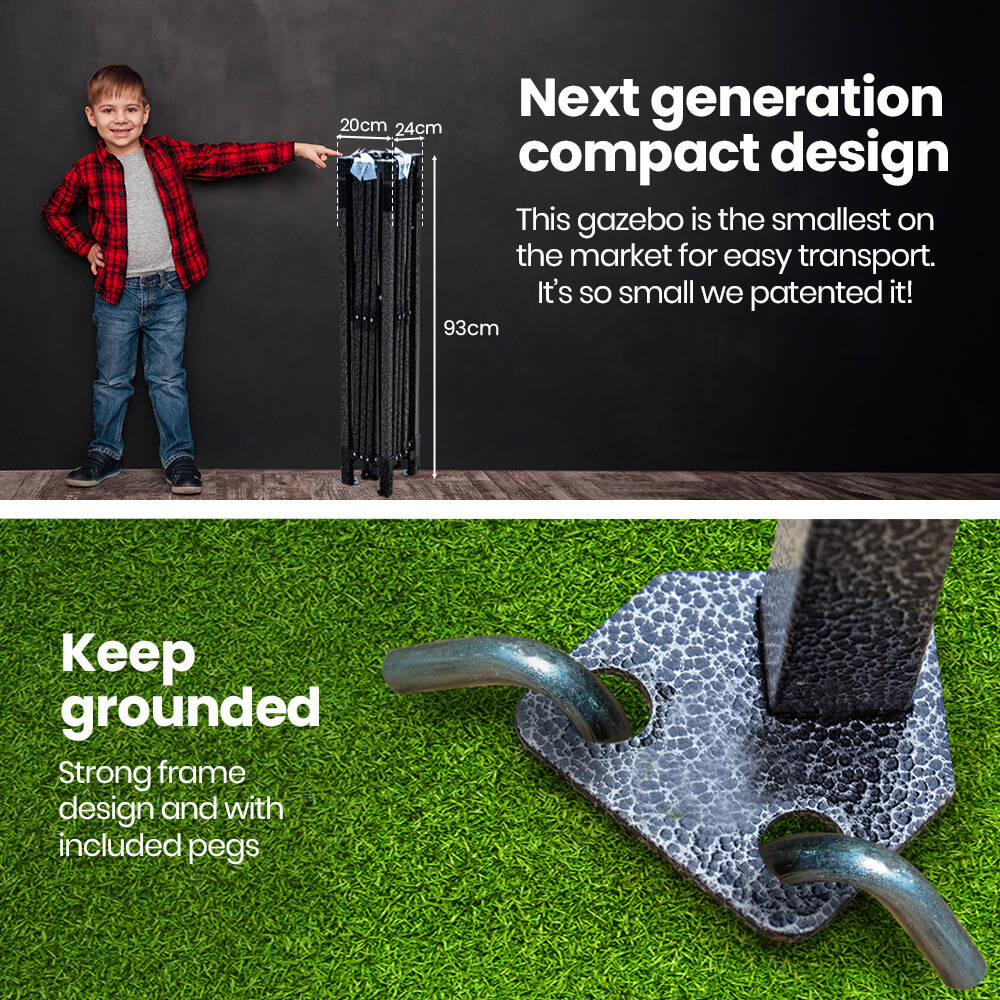 RED TRACK 3.6x2.2m Ultra Compact Folding Gazebo, Carry bag, Portable Outdoor Popup Marquee for Camping Beach 3